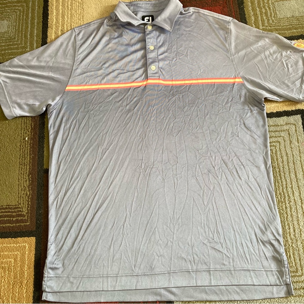 Footjoy Jacquard Golf Polo Shirt Short Sleeve Grey Orange Stripe Men's Sz XL - Picture 2 of 9